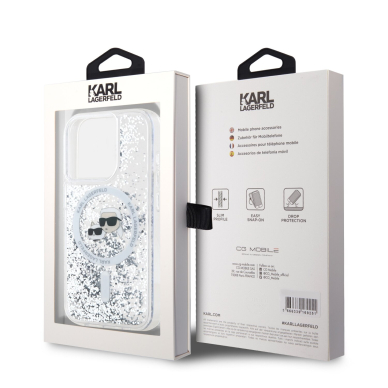 iPhone 16 PRO MAX transparent Magsafe Liquid Glitter KC Heads KARL LAGERFELD nugarėlė 7