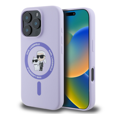 iPhone 16 PRO purple Magsafe Silicone KC Heads Ring KARL LAGERFELD nugarėlė
