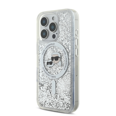 iPhone 16 PRO transparent Magsafe Liquid Glitter KC Heads KARL LAGERFELD nugarėlė 1