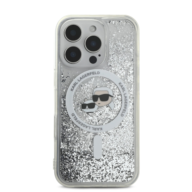 iPhone 16 PRO transparent Magsafe Liquid Glitter KC Heads KARL LAGERFELD nugarėlė 2