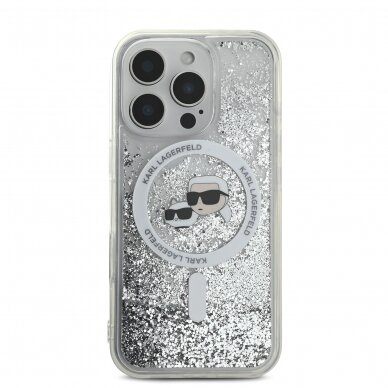 iPhone 16 PRO transparent Magsafe Liquid Glitter KC Heads KARL LAGERFELD nugarėlė 2