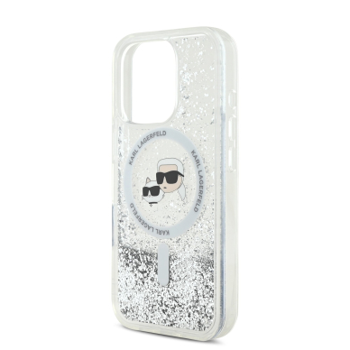 iPhone 16 PRO transparent Magsafe Liquid Glitter KC Heads KARL LAGERFELD nugarėlė 5