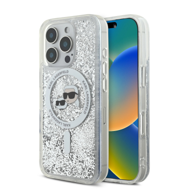 iPhone 16 PRO transparent Magsafe Liquid Glitter KC Heads KARL LAGERFELD nugarėlė