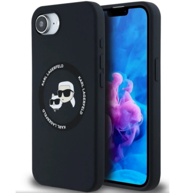 iPhone 16e Black Magsafe Silicone KC Heads Ring KARL LAGERFELD nugarėlė 1