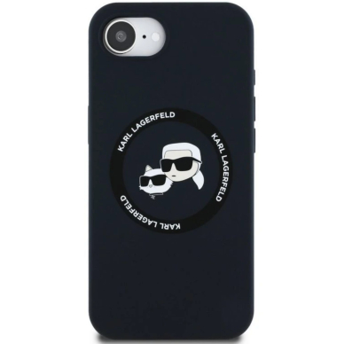 iPhone 16e black Magsafe Silicone KC Heads Ring KARL LAGERFELD nugarėlė