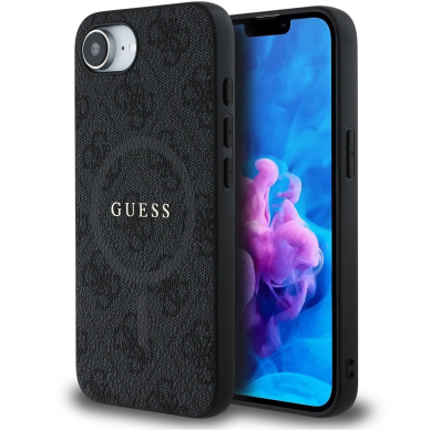 iPhone 16e black PU Leather 4G Collection Metal Logo MagSafe GUESS nugarėlė 1