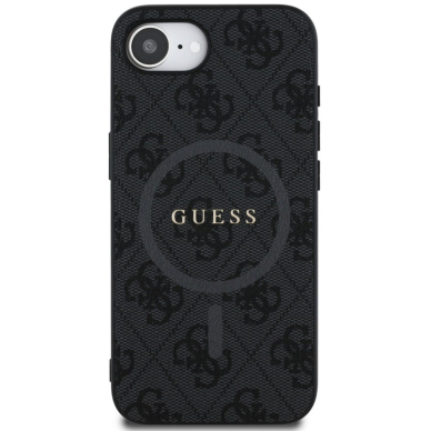 iPhone 16e black PU Leather 4G Collection Metal Logo MagSafe GUESS nugarėlė