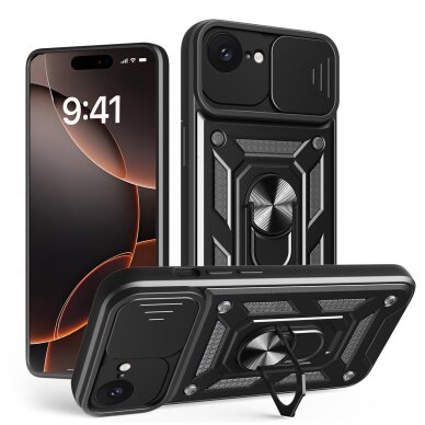 iPhone 16e black RING ARMOR WITH CAMSHIELD nugarėlė 1