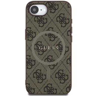 iPhone 16e Brown PU Leather 4G Collection Metal Logo MagSafe GUESS nugarėlė
