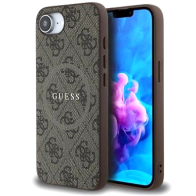 iPhone 16e Brown PU Leather 4G Collection Metal Logo MagSafe GUESS nugarėlė 1