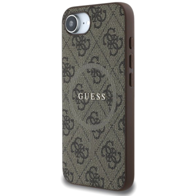 iPhone 16e Brown PU Leather 4G Collection Metal Logo MagSafe GUESS nugarėlė 2