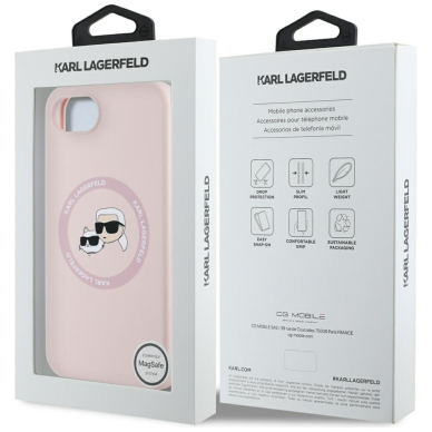 iPhone 16e Pink Magsafe Silicone KC Heads Ring KARL LAGERFELD nugarėlė 7