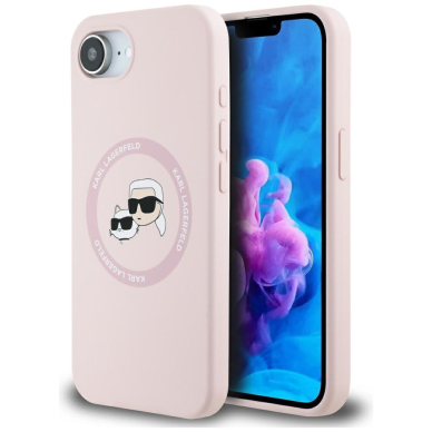 iPhone 16e Pink Magsafe Silicone KC Heads Ring KARL LAGERFELD nugarėlė