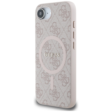iPhone 16e pink PU Leather 4G Collection Metal Logo MagSafe GUESS nugarėlė 1
