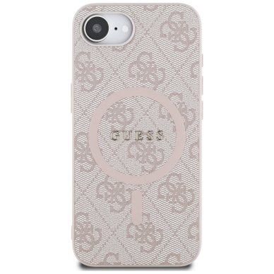 iPhone 16e pink PU Leather 4G Collection Metal Logo MagSafe GUESS nugarėlė 2