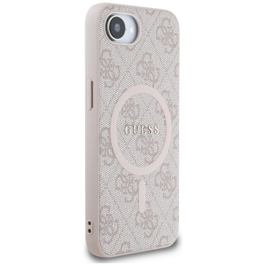 iPhone 16e pink PU Leather 4G Collection Metal Logo MagSafe GUESS nugarėlė 3