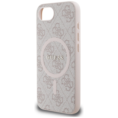 iPhone 16e pink PU Leather 4G Collection Metal Logo MagSafe GUESS nugarėlė 5