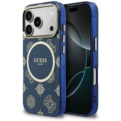 iPhone 17 PRO blue MagSafe IML Peony Dot GUESS nugarėlė