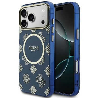 iPhone 17 PRO MAX blue MagSafe IML Peony Dot GUESS nugarėlė