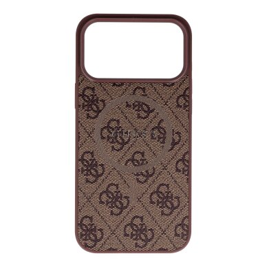 iPhone 17 PRO MAX brown MagSafe PU 4G Ring Classic Logo GUESS nugarėlė