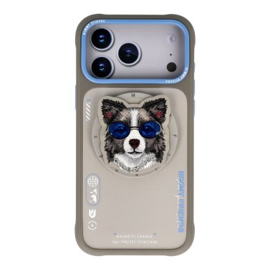 iPhone 17 PRO MAX grey NIMMY MagSafe Border Collie with Glasses nugarėlė iPhone 17 PRO MAX grey NIMMY MagSafe Border Collie with Glasses nugarėlė