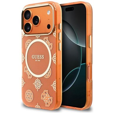 iPhone 17 PRO orange MagSafe IML Peony Dot GUESS nugarėlė