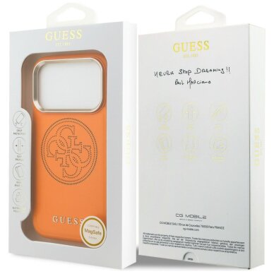 iPhone 17 PRO orange MagSafe PU Leather Perforated 4G GUESS nugarėlė 7