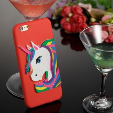 iPhone 6/6S raudona nugarėlė Unicorn 3D 2