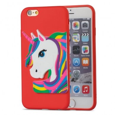 iPhone 6/6S raudona nugarėlė Unicorn 3D 3