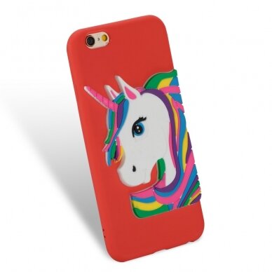 iPhone 6/6S raudona nugarėlė Unicorn 3D 4