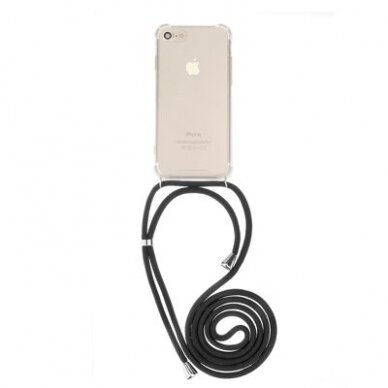 iPhone 6+/6s+ skaidri CORD nugarėlė su juoda virvute ant kaklo