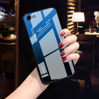 iPhone 7/8/SE 2020 mėlyna+juoda tracy GLASS nugarėlė 2