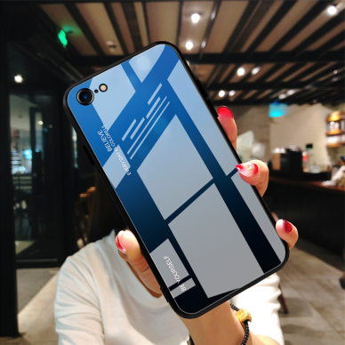 iPhone 7/8/SE 2020 mėlyna+juoda tracy GLASS nugarėlė 1