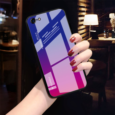 iPhone 7/8/SE 2020 mėlyna+rožinė tracy GLASS nugarėlė 3