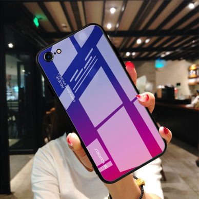 iPhone 7/8/SE 2020 mėlyna+rožinė tracy GLASS nugarėlė 2