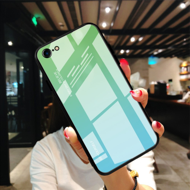 iPhone 7/8/SE 2020 žalia+melsva tracy GLASS nugarėlė