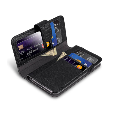 iPhone XR juodas odinis MELKCO WALLET+ BOOK dėklas 1