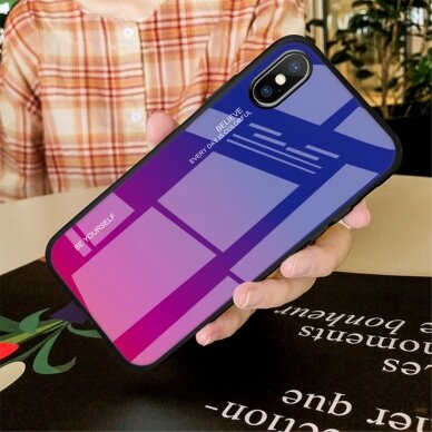 iPhone XS MAX mėlyna+rožinė tracy GLASS nugarėlė