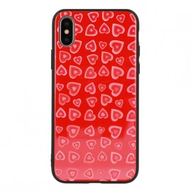 iPhone XS MAX raudona HEART GLASS nugarėlė 3
