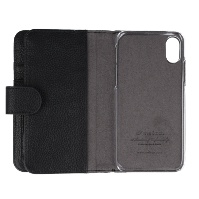 iPhone X/XS juodas odinis MELKCO WALLET+ BOOK dėklas 2