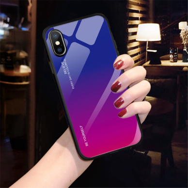 iPhone X/XS mėlyna+rožinė tracy GLASS nugarėlė 1