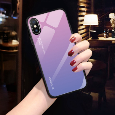 iPhone X/XS rausva+alyvinė tracy GLASS nugarėlė 1