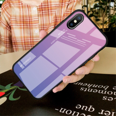 iPhone X/XS rausva+alyvinė tracy GLASS nugarėlė