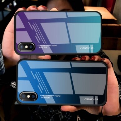 iPhone X/XS violetinė+mėlyna tracy GLASS nugarėlė 3