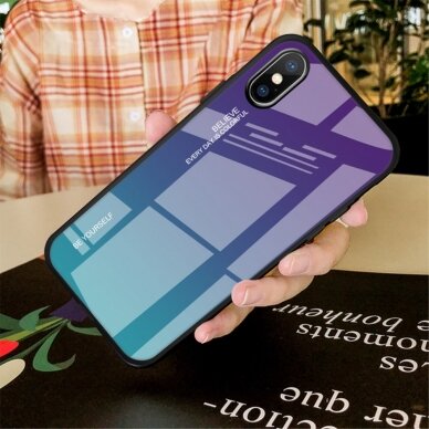 iPhone X/XS violetinė+mėlyna tracy GLASS nugarėlė
