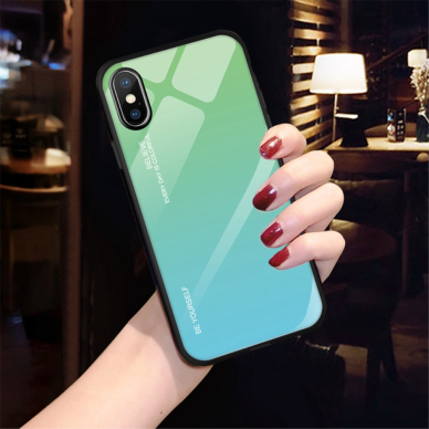 iPhone X/XS žalia+melsva tracy GLASS nugarėlė 1