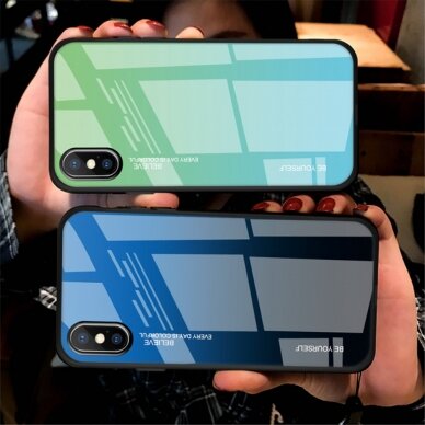 iPhone X/XS žalia+melsva tracy GLASS nugarėlė 3