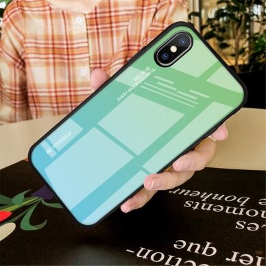 iPhone X/XS žalia+melsva tracy GLASS nugarėlė