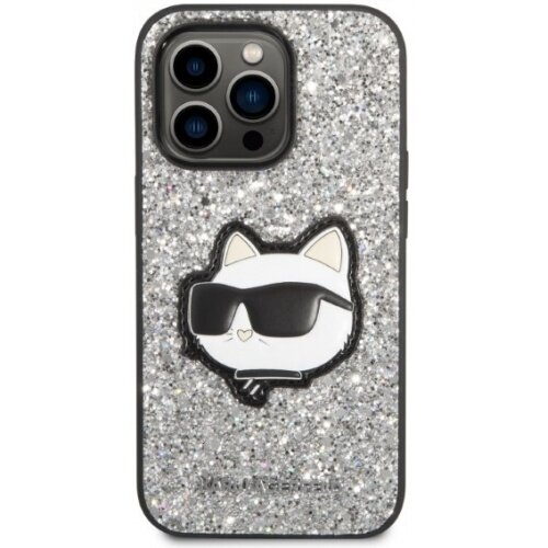 iPhone 14 PRO silver Glitter Choupette Patch KARL LAGERFELD nugarėlė