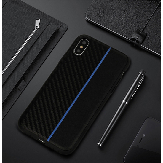 iPhone XR juoda+mėlyna MOTO CARBON nugarėlė 2